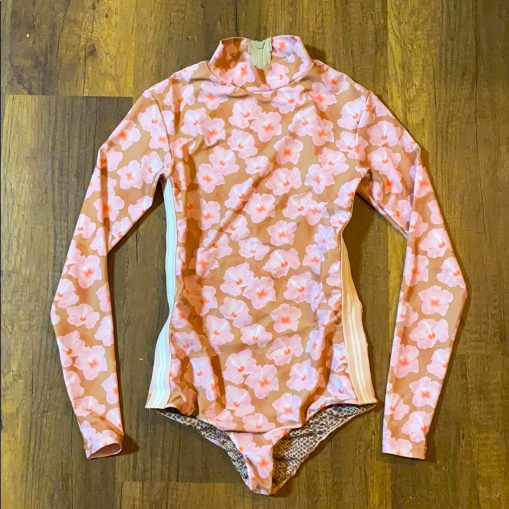 acacia swimwear Peach Floral Long Sleeve One-Piece